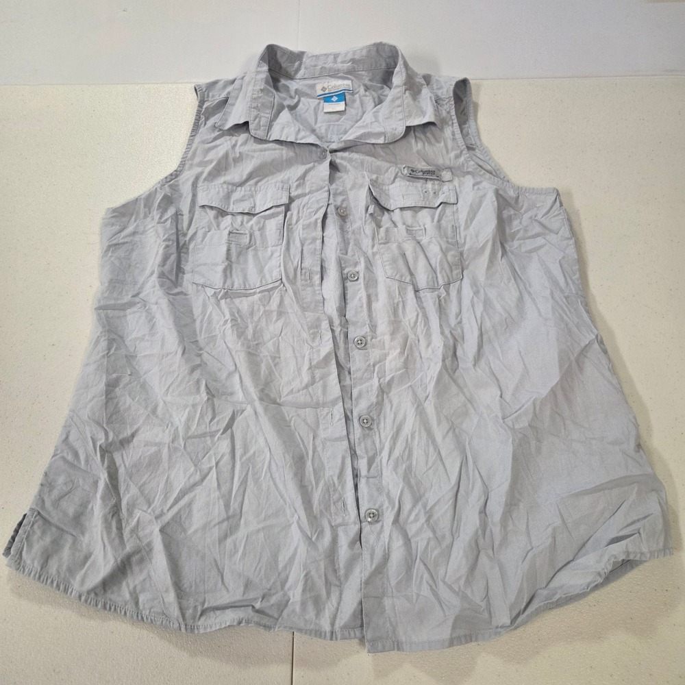 Columbia PFG Sleeveless Fishing Shirt Womens XL Light Blue Button Up Ventilated